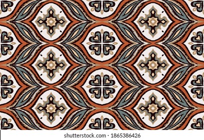 Ikat border. Geometric folk ornament. Ink on clothes. Tribal vector texture. Seamless striped pattern in Aztec style. Ethnic embroidery. Indian, Scandinavian, Gypsy, Mexican, African rug.