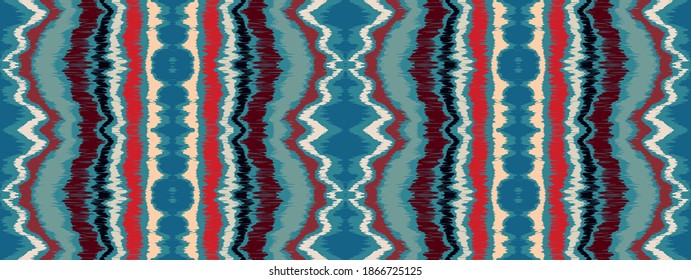 Ikat border. Geometric folk ornament. Ink on clothes. Tribal vector texture. Seamless striped pattern in Aztec style. Ethnic embroidery. Indian, Scandinavian, Gypsy, Mexican, African rug.