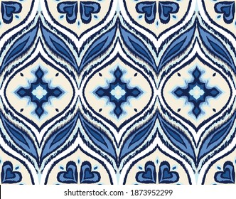 Ikat border. Geometric folk ornament. Ink on clothes. Tribal vector texture. Seamless striped pattern in Aztec style. Ethnic embroidery. Indian, Scandinavian, Gypsy, Mexican, African rug.