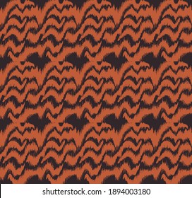 Frontera Ikat. Ornamento folclórico geométrico. Textura vectorial tribal. Patrón de rayas sin foco al estilo azteca. Borde étnico. India, escandinava, gitana, mexicana, africana.