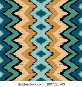 Ikat border. Geometric folk ornament. Tribal vector texture. Seamless striped pattern in Aztec style. Ethnic embroidery. Indian, Scandinavian, Gypsy, Mexican, African rug.