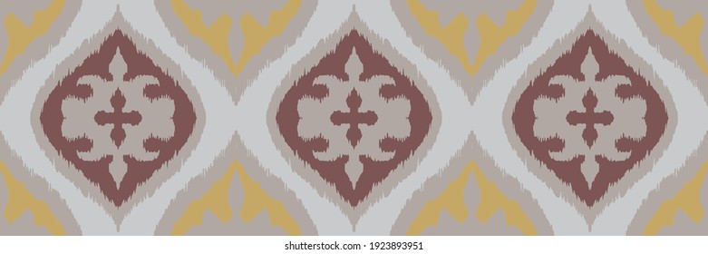 Ikat border. Geometric folk ornament. Tribal vector texture. Seamless striped pattern in Aztec style. Ethnic embroidery. Indian, Scandinavian, Gypsy, Mexican, African rug.