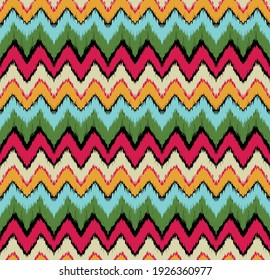 Ikat border. Geometric folk ornament. Ink on clothes. Tribal vector texture. Seamless striped pattern in Aztec style. Ethnic embroidery. Indian, Scandinavian, Gypsy, Mexican, African rug.