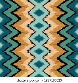 Ikat border. Geometric folk ornament. Ink on clothes. Tribal vector texture. Seamless striped pattern in Aztec style. Ethnic embroidery. Indian, Scandinavian, Gypsy, Mexican, African rug.