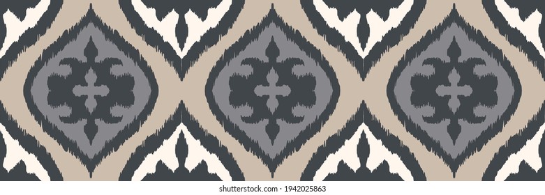 Ikat border. Geometric folk ornament. Tribal vector texture. Seamless striped pattern in Aztec style. Ethnic embroidery. Indian, Scandinavian, Gypsy, Mexican, African rug.