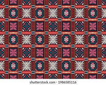 Ikat border. Geometric folk ornament. Tribal vector texture. Seamless striped pattern in Aztec style. Ethnic embroidery. Indian, Scandinavian, Gypsy, Mexican, African rug.