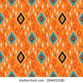 Ikat border. Geometric folk ornament. Tribal vector texture. Seamless striped pattern in Aztec style. Ethnic embroidery. Indian, Scandinavian, Gypsy, Mexican, African rug.