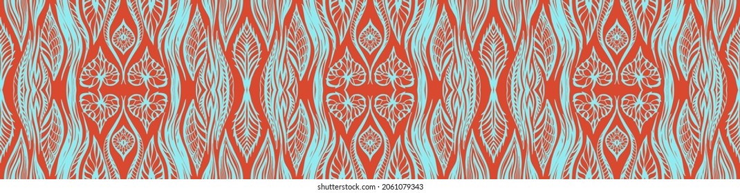 Ikat border. Geometric folk ornament. Tribal vector texture. Seamless striped pattern in Aztec style. Ethnic embroidery. Indian, Scandinavian, Gypsy, Mexican, African rug.