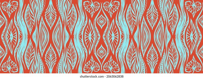 Ikat border. Geometric folk ornament. Tribal vector texture. Seamless striped pattern in Aztec style. Ethnic embroidery. Indian, Scandinavian, Gypsy, Mexican, African rug.