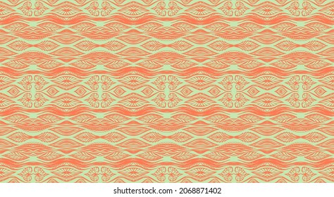 Ikat border. Geometric folk ornament. Tribal vector texture. Seamless striped pattern in Aztec style. Ethnic embroidery. Indian, Scandinavian, Gypsy, Mexican, African rug.