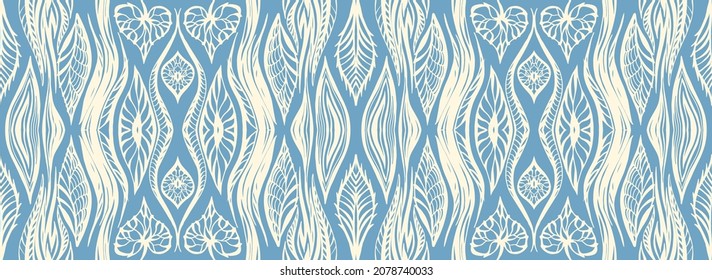 Ikat border. Geometric folk ornament. Tribal vector texture. Seamless striped pattern in Aztec style. Ethnic embroidery. Indian, Scandinavian, Gypsy, Mexican, African rug.