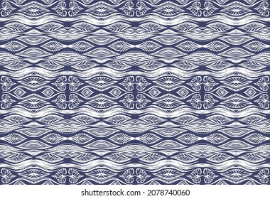 Ikat border. Geometric folk ornament. Tribal vector texture. Seamless striped pattern in Aztec style. Ethnic embroidery. Indian, Scandinavian, Gypsy, Mexican, African rug.