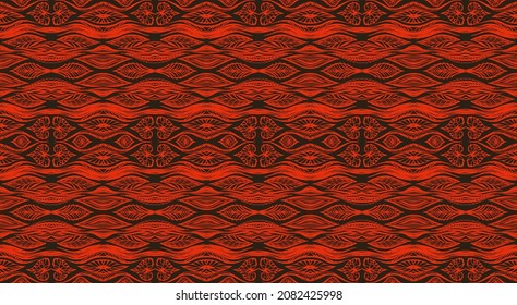 Frontera Ikat. Ornamento folclórico geométrico. Textura vectorial tribal. Patrón de rayas sin foco al estilo azteca. Borde étnico. India, escandinava, gitana, mexicana, africana.