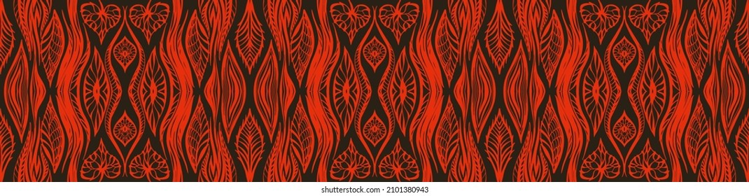 Ikat border. Geometric folk ornament. Tribal vector texture. Seamless striped pattern in Aztec style. Ethnic embroidery. Indian, Scandinavian, Gypsy, Mexican, African rug.