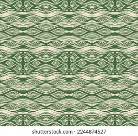 Ikat border. Geometric folk ornament. Tribal vector texture. Seamless striped pattern in Aztec style. Ethnic embroidery. Indian, Scandinavian, Gypsy, Mexican, African rug.