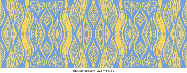 Ikat border. Geometric folk ornament. Tribal vector texture. Seamless striped pattern in Aztec style. Ethnic embroidery. Indian, Scandinavian, Gypsy, Mexican, African rug.