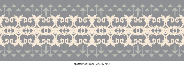 Ikat border tribal art Seamless Pattern. Ethnic Geometric Ikkat Batik Digital vector textile Design for Prints Fabric saree Mughal brush symbol Swaths texture Kurti Kurtis Kurtas