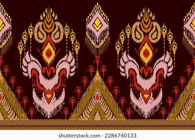 Ikat chevron paisley embroidery background.Ikat ethnic oriental pattern traditional.Aztec style abstract vector illustration.Vector seamless pattern with ink hand 
design for texture,fabric,clothing.