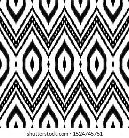 Ikat chevron seamless pattern. Black and white vector illustration.  