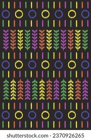 Ikat colorful embroidery on Black background. geometric modern oriental pattern Scandinavian. Aztec style abstract vector illustration. design for texture,fabric,clothing,wrapping,decoration,scarf