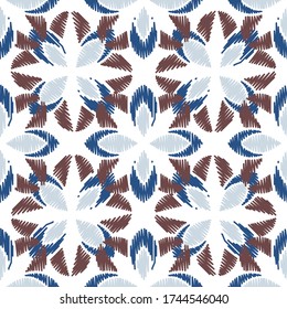 Ikat colorful seamless ornament pattern. Ethnic indigo tite repeat background for textile, wallpaper, card or wrapping paper.