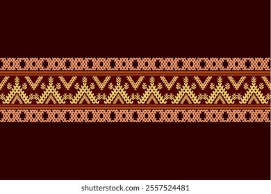 Ikat cross stitch geometric embroidery seamless knitted pattern on damask background. Perfect decorative design for sweater, fabric, decoration, illustration, ornament, texture, textile, interior