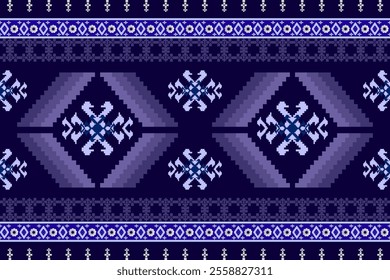 Ikat cross stitch geometric embroidery seamless knitted pattern on beautiful background. Perfect decorative design for sweater, fabric, decoration, illustration, ornament, texture, textile, interior