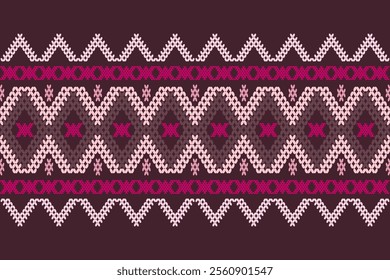 Ikat cross stitch geometric embroidery seamless knitted pattern on beautiful background. Perfect decorative design for sweater, fabric, decoration, illustration, ornament, texture, textile, interior