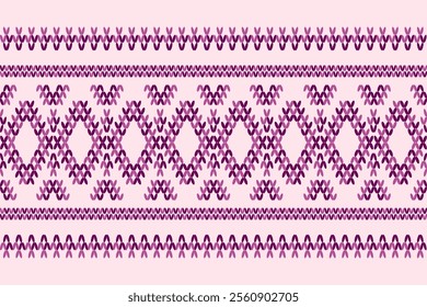 Ikat cross stitch geometric embroidery seamless knitted pattern on beautiful background. Perfect decorative design for sweater, fabric, decoration, illustration, ornament, texture, textile, interior