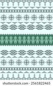 Ikat cross stitch geometric embroidery seamless knitted pattern on damask background. Perfect decorative design for sweater, fabric, decoration, illustration, ornament, texture, textile, interior