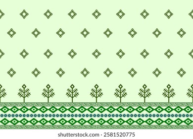 Ikat cross stitch geometric embroidery seamless knitted pattern on damask background. Perfect decorative design for sweater, fabric, decoration, illustration, ornament, texture, textile, interior