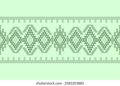 Ikat cross stitch geometric embroidery seamless knitted pattern on damask background. Perfect decorative design for sweater, fabric, decoration, illustration, ornament, texture, textile, interior