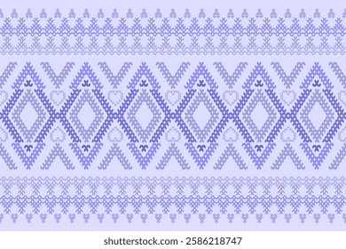 Ikat cross stitch geometric embroidery seamless knitted pattern on damask background. Perfect decorative design for sweater, fabric, decoration, illustration, ornament, texture, textile, interior