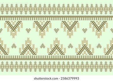 Ikat cross stitch geometric embroidery seamless knitted pattern on damask background. Perfect decorative design for sweater, fabric, decoration, illustration, ornament, texture, textile, interior