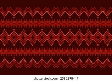 Ikat cross stitch geometric embroidery seamless knitted pattern on damask background. Perfect decorative design for sweater, fabric, decoration, illustration, ornament, texture, textile, interior