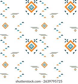Ikat cross stitch geometric embroidery seamless knitted pattern on damask background. Perfect decorative design for sweater, fabric, decoration, illustration, ornament, texture, textile, interior