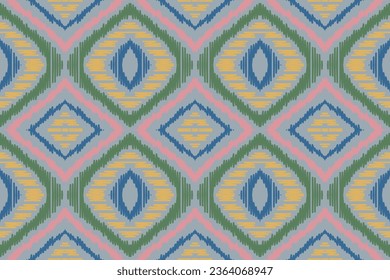 Ikat Damask Embroidery Background. Ikat Diamond Geometric Ethnic Oriental Pattern traditional.aztec Style Abstract Vector illustration.design for Texture,fabric,clothing,wrapping,sarong.