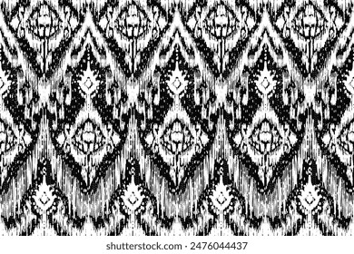 Ikat Damask floral pattern on blue background vector illustration.Ikat ethnic oriental embroidery traditional.aztet style,hand drawn,baroque.design for texture,fabric,clothing,decoration