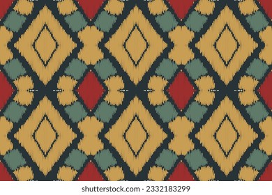Ikat Damask Paisley Embroidery Background. Ikat Flower Geometric Ethnic Oriental Pattern traditional.aztec Style Abstract Vector illustration.design for Texture,fabric,clothing,wrapping,sarong.