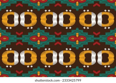 Ikat Damask Paisley Embroidery Background. Ikat Vector Geometric Ethnic Oriental Pattern traditional.aztec Style Abstract Vector illustration.design for Texture,fabric,clothing,wrapping,sarong.