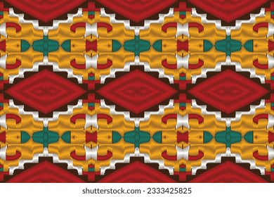 Ikat Damask Paisley Embroidery Background. Ikat Seamless Pattern Geometric Ethnic Oriental Pattern traditional.aztec Style Abstract Vector design for Texture,fabric,clothing,wrapping,sarong.