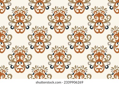 Ikat Damask Paisley Embroidery Background. Ikat Stripes Geometric Ethnic Oriental Pattern traditional.aztec Style Abstract Vector illustration.design for Texture,fabric,clothing,wrapping,sarong.