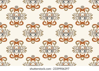 Ikat Damask Paisley Embroidery Background. Ikat Pattern Geometric Ethnic Oriental Pattern traditional.aztec Style Abstract Vector illustration.design for Texture,fabric,clothing,wrapping,sarong.