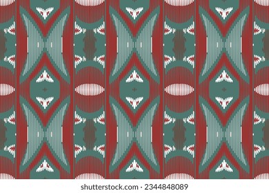 Ikat Damask Paisley Embroidery Background. Ikat Triangle Geometric Ethnic Oriental Pattern traditional.aztec Style Abstract Vector illustration.design for Texture,fabric,clothing,wrapping,sarong.