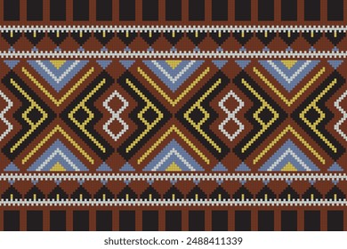Ikat Damask Paisley Embroidery Background. Ikat Frame Geometric Ethnic Oriental Pattern traditional.aztec Style Abstract Vector illustration.design for Texture,fabric,clothing,wrapping,sarong.