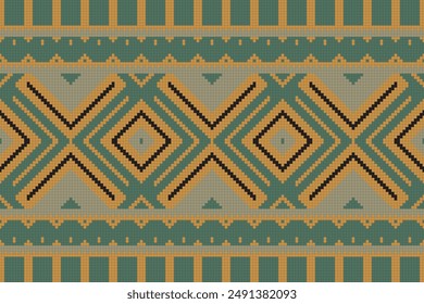 Ikat Damask Paisley Embroidery Background. Ikat Fabric Geometric Ethnic Oriental Pattern traditional.aztec Style Abstract Vector illustration.design for Texture,fabric,clothing,wrapping,sarong.