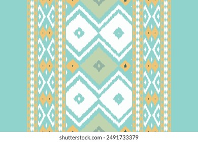 Ikat Damask Paisley Embroidery Background. Ikat Damask Geometric Ethnic Oriental Pattern traditional.aztec Style Abstract Vector illustration.design for Texture,fabric,clothing,wrapping,sarong.