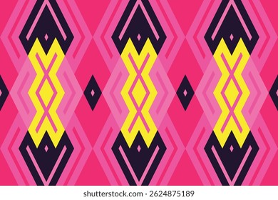 Ikat Damask Paisley Embroidery Background. Ikat Diamond Geometric Ethnic Oriental Pattern traditional.aztec Style Abstract Vector illustration.design for Texture,fabric,clothing,wrapping,sarong.