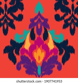 Patrón de damasco de Ikat. Papel tapizado y decoración casera.