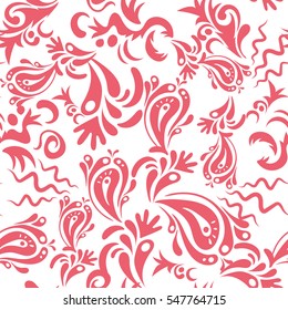 Ikat damask seamless pattern background tile. Vector illustration. In pink colors on a white background.